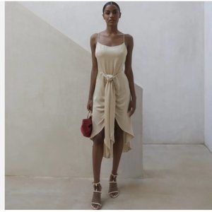 Cult Gaia Natasha Dress High Low Satin Tie Front Sand Nude